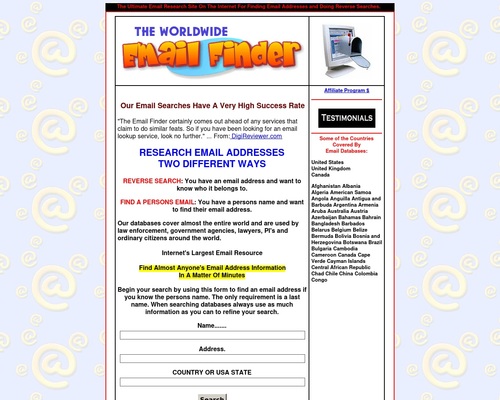 Worldwide Email Address Finder.