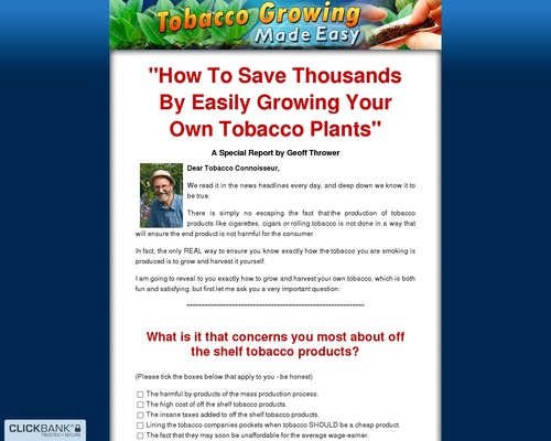 Tobacco Growing Made Easy – Brand New Product in Hot Niche: Tobacco!