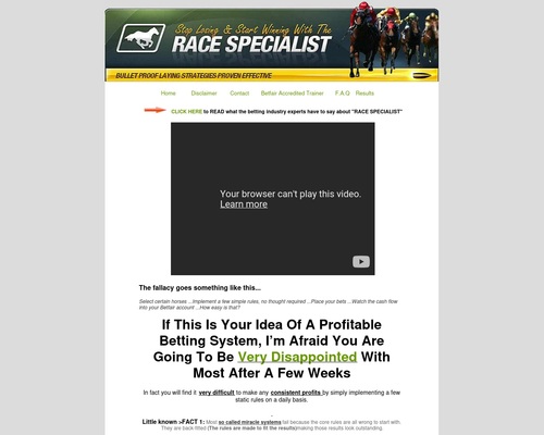 Race Specialist definitive horse racing method for low risk winning