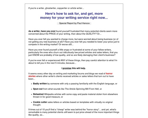 Write To More Money – Freelance Writing Report Pays 50%
