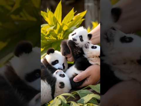 Four little cuties 🐾🐾 #panda #babypanda #animal #pets #shorts #cute #bear #adorable #funnypets